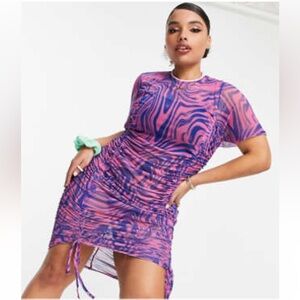 ASOS design Curve 12 dress with ruching in printed mesh
